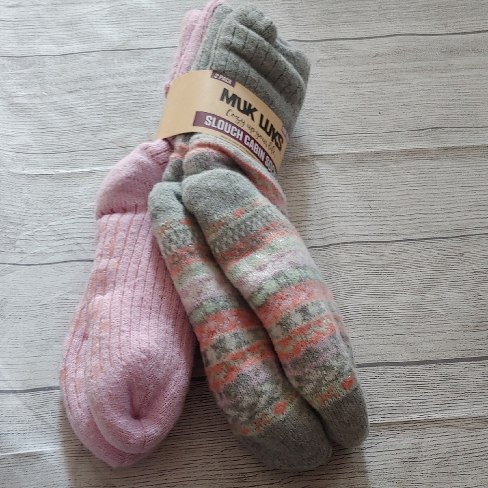 Muk‎ Luks Pink and Gray Cabin Socks